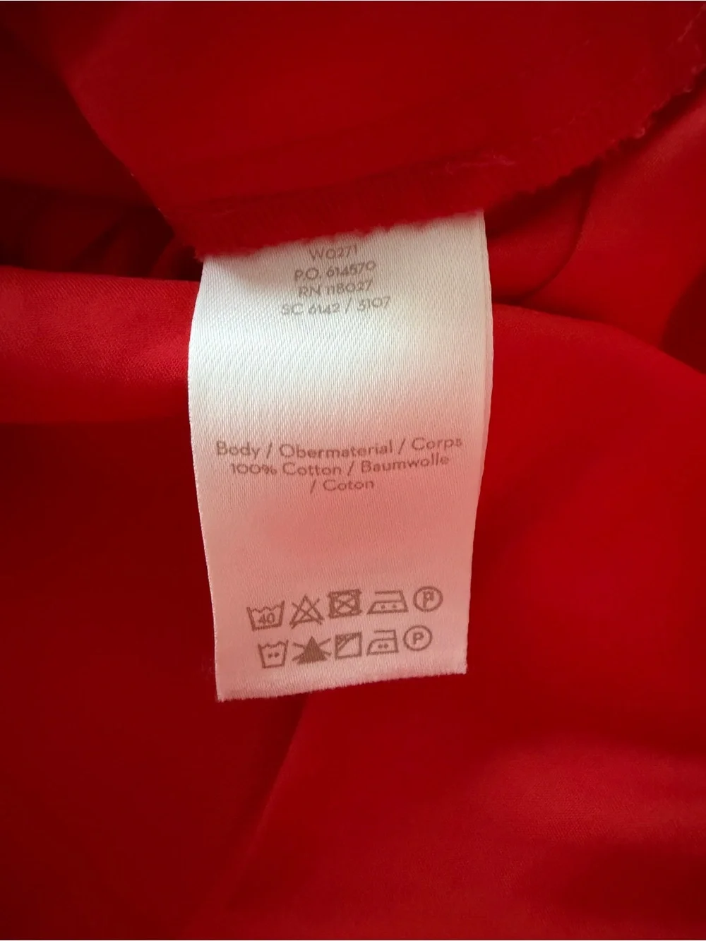 Boden Red Cotton Round Neck Puff 3/4 Sleeve Back Zip Peasant Blouse Women's 8